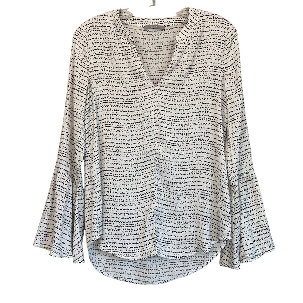 TART Collections Black White Abstract Print Bell Sleeve‎ V Neck Blouse XS